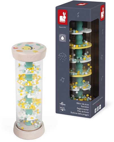 Janod - Regenmacher aus Holz - Kollektion Pure - Baby- und Kleinkindspielzeug - Entwicklung der Feinmotorik Visuelle und akustische Stimulation - Farbe auf Wasserbasis - Ab 6 Monaten, J05193-2