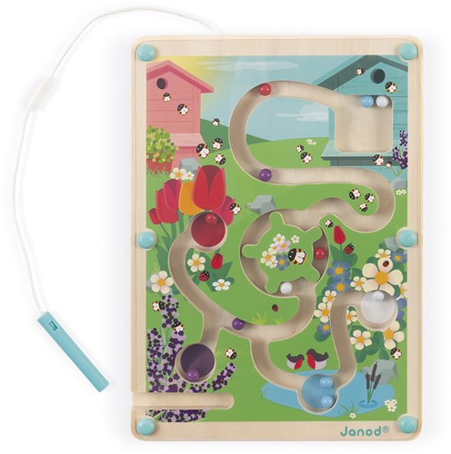 Janod J05310 Magnetisches Labyrinth mit Kugeln aus Holz Der Bienenstock-Entwicklung von Feinmotorik und Konzentration-Format: 18 X 25 cm-FSC-Zertifiziert-Ab 2 Jahren