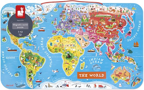 Janod J05504 Puzzle Magnetische Landkarte Die Welt aus Holz 92 Teile, Englisch-2
