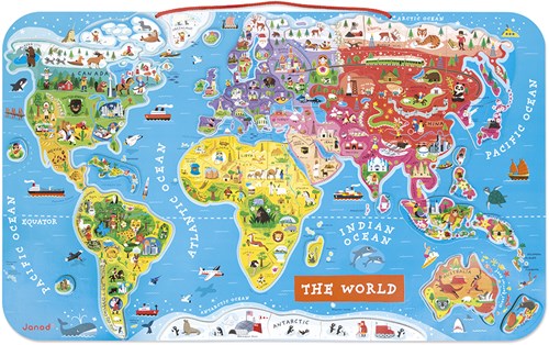 Janod J05504 Puzzle Magnetische Landkarte Die Welt aus Holz 92 Teile, Englisch-3