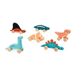 Janod Holz Dino Spielzeug - Handliche Dinos - Schiebespielzeug