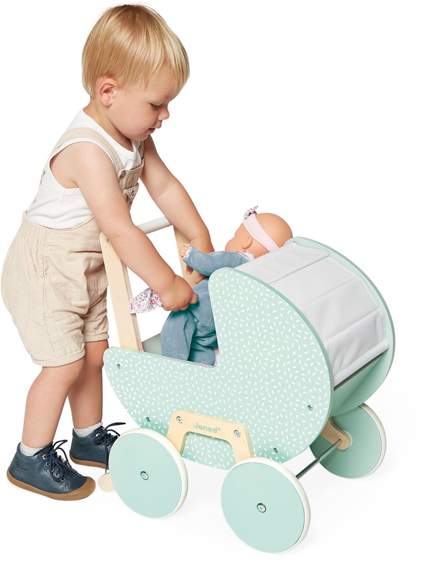 Janod Zen - Holz Puppenwagen fr Kinder ab 18 Monaten, 42 cm Puppen