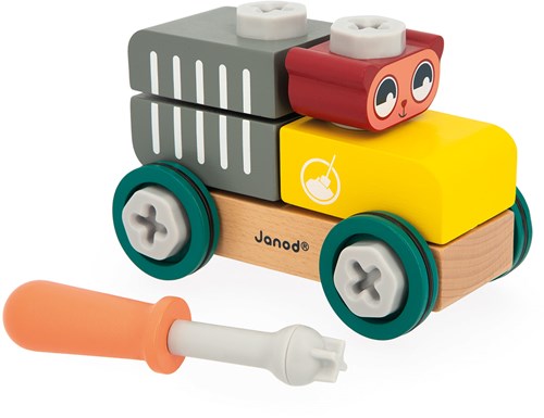 Janod Brico'Kids - Holz-Bauwagen mit Bär und Bausteinen - Lernspielzeug-3