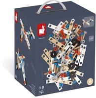 Janod - Brico'Kids Eimer mit 50 Teilen, Holz-Konstruktionsspiel und Spielzeugnachbildung, mit 5 Modellen, feinmotorische Fähigkeiten und Kreativität, ab 3 Jahren, J06480-2