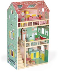 Janod Puppenhaus Holz Happy Day - großes Puppenhaus mit Möbeln