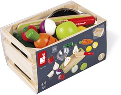 Janod J06607 Fruits and Vegetable Maxi Set 9 Obst und Gemüse zum Schneiden von Grün in Holz-Green Market Collection-Imitation Kitchen und Dinette Toy-Soundeffekte-Ab 8 Jahren