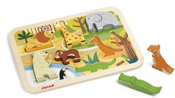 Janod Holzpuzzle Zootiere - chunky Spielzeugpuzzle 7 Teile