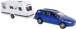 Volvo V70 Spielzeugauto mit Dethleffs Wohnwagen - Die Cast - 30cm - Blau