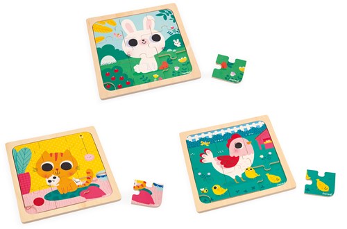 Janod Puzzle Set 3 Puzzles mit 9 Teilen
