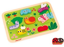 Janod Holzpuzzle - Gartentiere - Lernspielzeug ab 18 Monaten