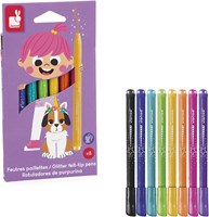 Janod Glitzer Filzstifte Set - 8 Farben - Kreative Bastelstifte für Kinder-3