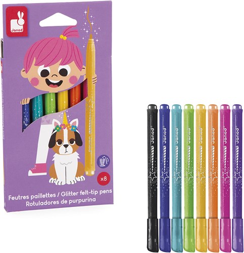 Janod Glitzer Filzstifte Set - 8 Farben - Kreative Bastelstifte für Kinder-3