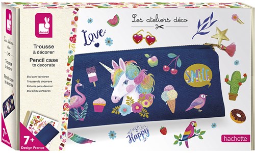 Janod J07917 Federtasche zum Verzieren und individuell Gestalten-Les Ateliers Déco-Set für kreative Freizeitbeschäftigungen für Kinder-Entwicklung von Feinmotorik und Konzentration-Ab 7 Jahren
