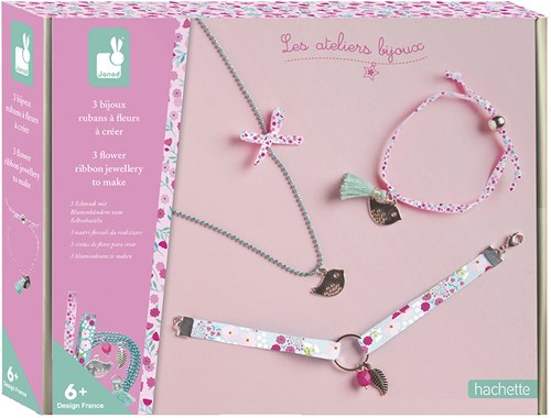 Janod J07928 Herstellen von 3 Blumen-Schmuckbändern-Les Ateliers Bijoux-Set für kreative Freizeitbeschäftigungen für Kinder-Entwicklung von Feinmotorik und Kreativität-Ab 6 Jahren