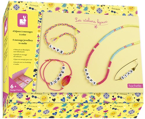 Set zum Erstellen von 4 personalisierten Schmuckstücken mit Botschaften - Les Ateliers Bijoux - Set für kreative Freizeitbeschäftigungen für Kinder - Entwicklung von Feinmotorik - Ab 6 Jahren