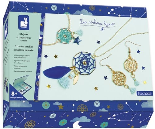 Janod J07933 Erstellen von 3 Traumfänger-Schmuckstücken-Les Ateliers Bijoux-Set für kreative Freizeitbeschäftigungen für Kinder-Entwicklung von Feinmotorik und Kreativität-Ab 8 Jahren