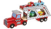 Janod Holz-Autotransporter - Spielzeug LKW mit 4 Rennwagen