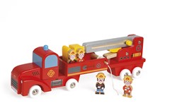 Janod Feuerwehrwagen - Holzspielzeug mit Feuerwehrmännern