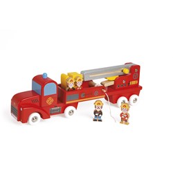 Janod Feuerwehrwagen - Holzspielzeug mit Feuerwehrmännern