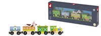 Janod - Set Bauernhof-Zug Story - 5 Holzfiguren - Spielzeug für fantasievolles Spielen - Bauernhoftiere mit Fahrzeugen - Kompatibel mit den auf dem Markt erhältlichen Schienen - Ab 3 Jahren, J08578-2