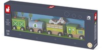 Janod - Set Bauernhof-Zug Story - 5 Holzfiguren - Spielzeug für fantasievolles Spielen - Bauernhoftiere mit Fahrzeugen - Kompatibel mit den auf dem Markt erhältlichen Schienen - Ab 3 Jahren, J08578-3