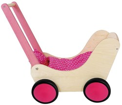 Puppenwagen Holz Kinderwagen rosa mit weißen Punkten Simply for Kids