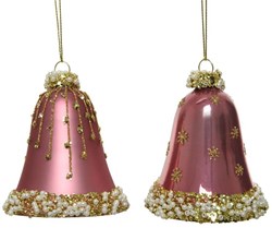 Decoris Weihnachtsanhänger Set Glocke rosa Glas Glitzer Dekoration