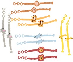 Armband wilde Tiere Set aus 12 bunten Kinderarmbändern Kunststoff