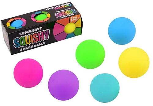 3 Neon-Quetschbälle in Box 50 mm 24414