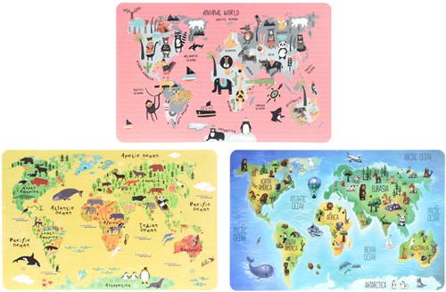 Placemat Lernspielzeug Weltkarte Tiere Set aus 12 Kunststoff