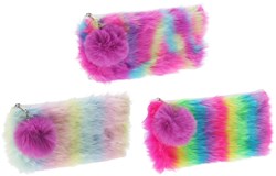 Regenbogen Federmäppchen Plüsch - buntes Etui mit Pompom 20,5cm
