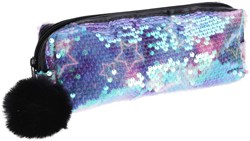 Etui Pailletten Pompom Multi Farben - Glänzendes Federmäppchen Schule