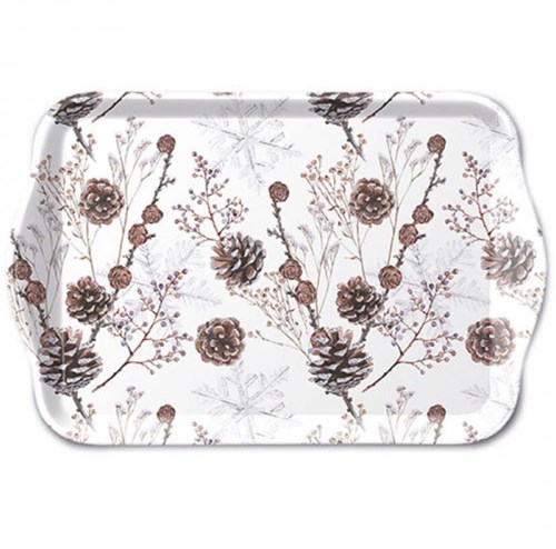 Ambiente Tablett 13x21cm Kiefernzapfen weiß - dekoratives Serviertablett
