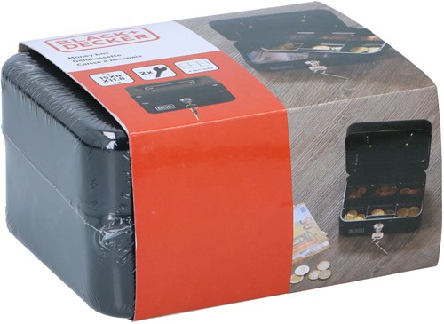 Geldkassette mit Schlüssel Metall schwarz 6 Fächer sicher aufbewahren