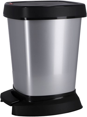 Rotho Treteimer Abfalleimer 6 Liter silber metallic Kunststoff-2