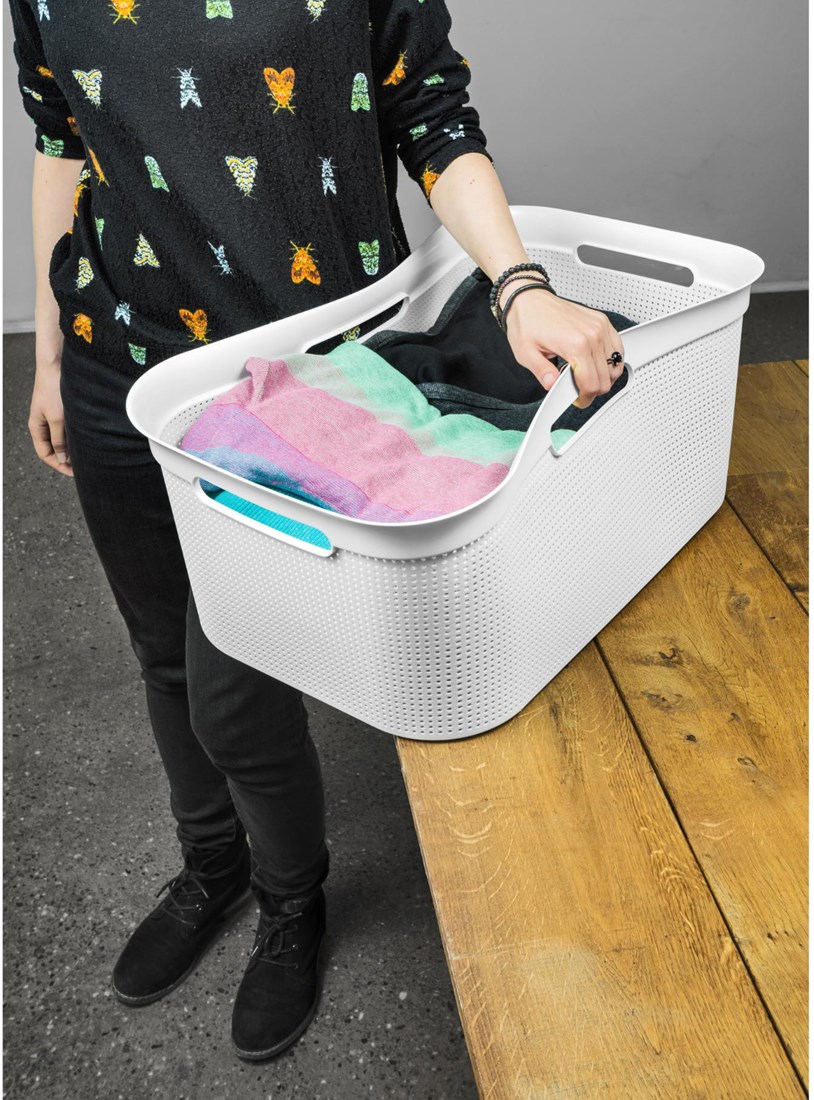 Rotho Wäschekorb flexibel Brisen 41 Liter weiß Kunststoff Griff Planet Happy DE