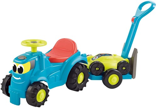 Ecoiffier Traktor Spielzeug mit Anhänger und Rasenmäher blau Kunststoff-2