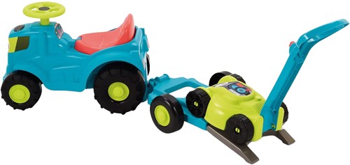 Ecoiffier Traktor Spielzeug mit Anhänger und Rasenmäher blau Kunststoff-3
