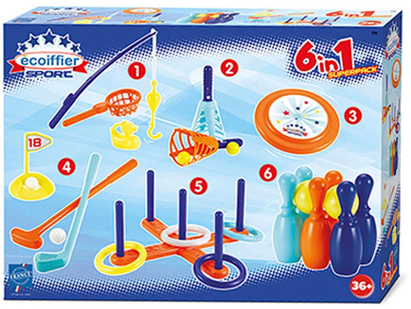 Ecoiffier Sportset Outdoor-Spiele 6-in-1 Spielzeugset für Kinder