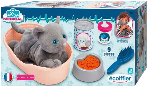 Ecoiffier Kuschelkatze Katzenkorb Spielset - Katzenspielzeug 9-teilig