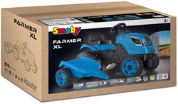 Smoby Trettraktor Farmer XL blau mit Anhänger - Spielzeug Traktor