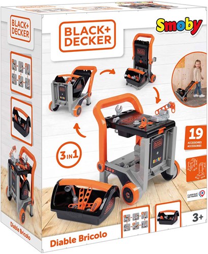 Smoby Black & Decker Bricolo Trolley Werkbank met Gereedschap. 19dlg.