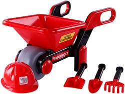 Spielzeug Schubkarre Cavallino mit Helm und Werkzeug rot Gartenset