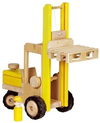 Goki Holz Gabelstapler Spielzeug - Baustellen Fahrzeug für Kinder