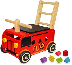 I'm Toy Holz Lauflernwagen Feuerwehr - Schiebewagen mit Bausteinen
