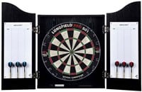 Angel Sports Dartscheiben Schrank schwarz mit Sisal Dartscheibe und Zubehör