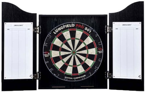 Angel Sports Dartscheiben Schrank schwarz mit Sisal Dartscheibe und Zubehör-2
