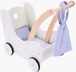 Angel Sports Holz Puppenwagen grau-wei mit Zubehr Planet Happy DE