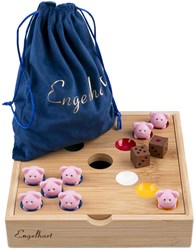 Engelhart Games Pig Hole Spiel - Bambus Familienspiel mit 60 Silikon-Schweinchen