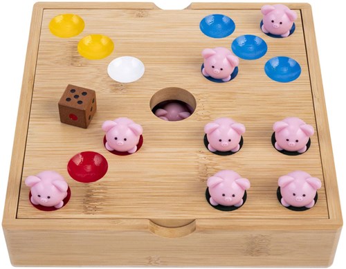 Engelhart Games Pig Hole Spiel - Bambus Familienspiel mit 60 Silikon-Schweinchen-2